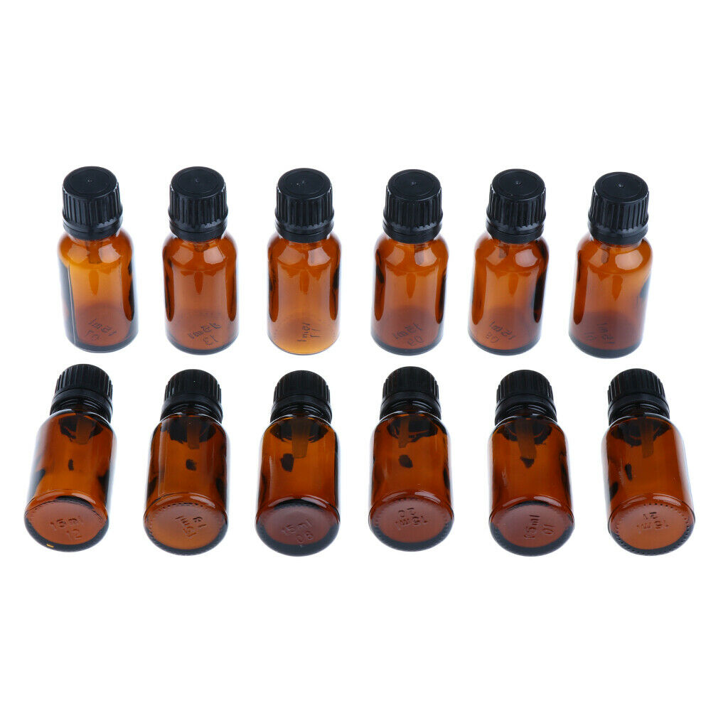 2X 12 Pieces Glass Essential Oil Refillable Brown Amber Bottles for Travel 15ML