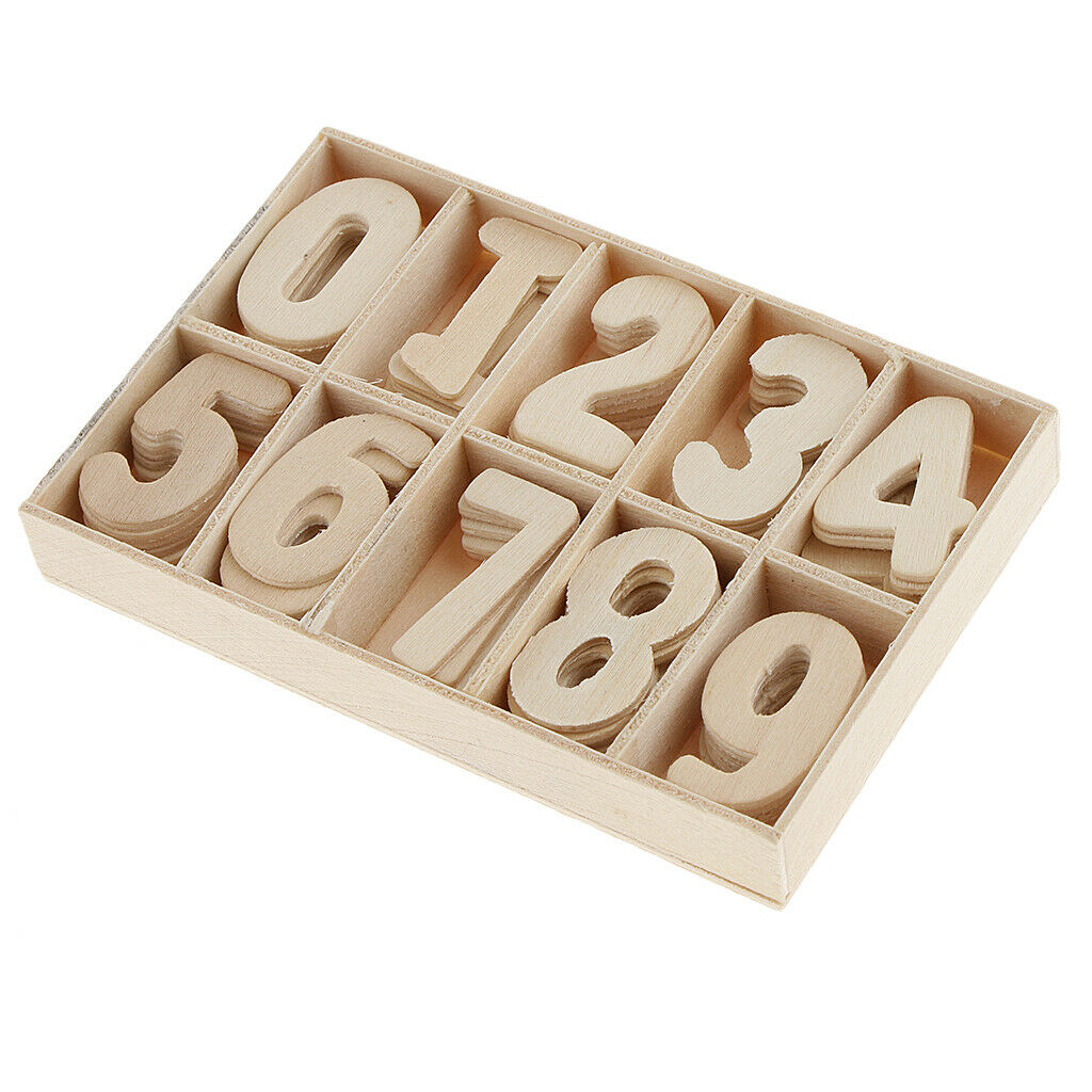 60x Tray Wooden Numbers+20 Natural Wood Log Slices Decoupage Craft Flatbacks