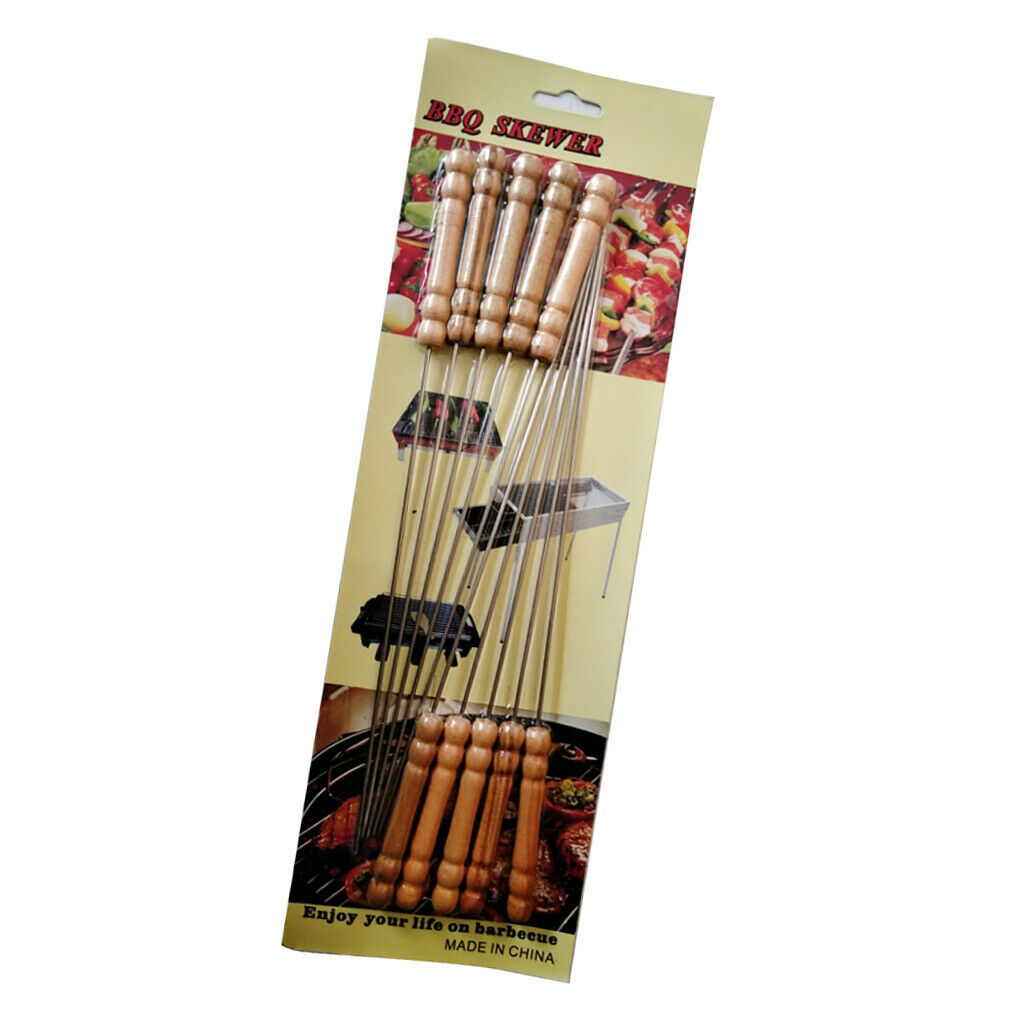 10 x Outdoor Picnic BBQ Barbecue Skewer Roast Stick Stainless Steel Needle