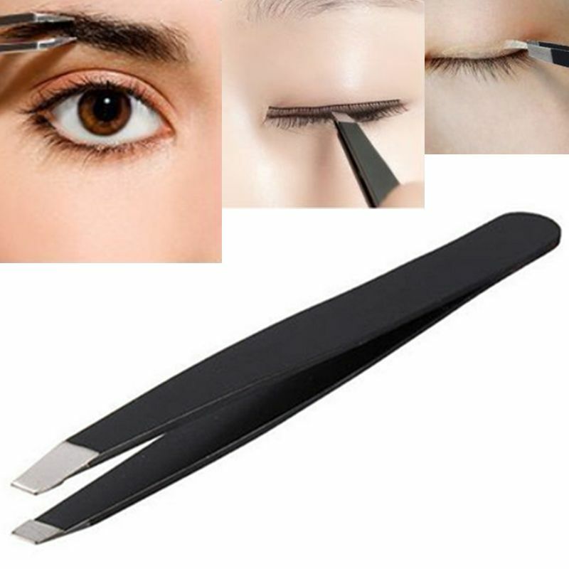 Useful Professional Eyebrow Tweezers Hair Slanted Stainless Steel BLACK Tweezer