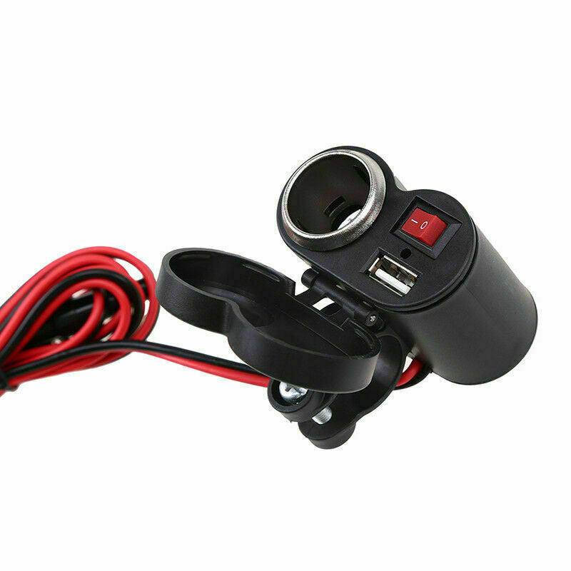 USB Phone Charger Power Cigarette Lighter Socket Universal For 7/8" Motorcycle
