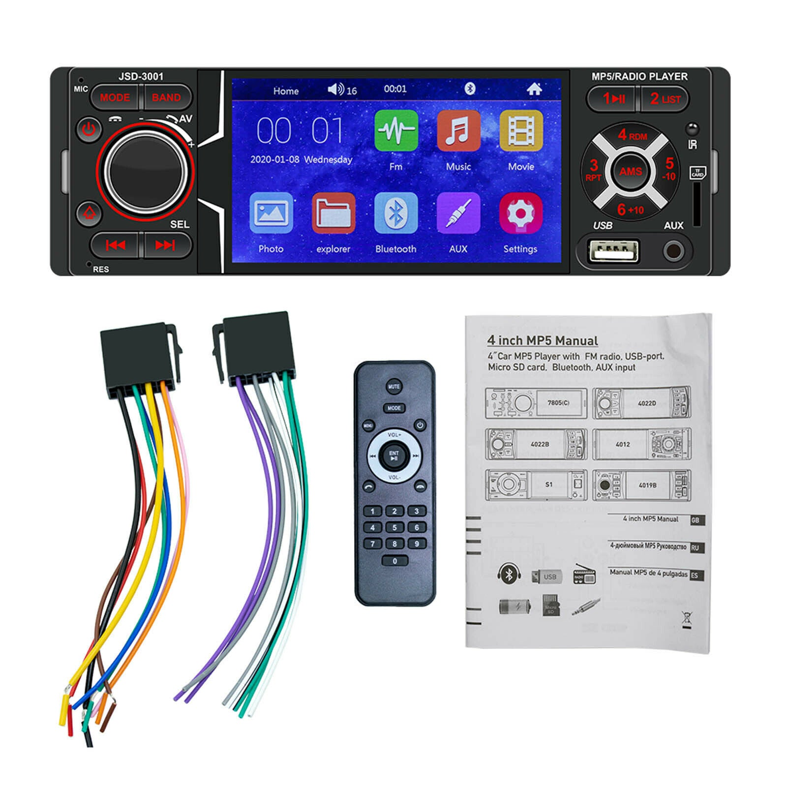 4.1" 1Din Autoradio Car Radio Touch Screen Car MP5 Player + 4LED Car Rear Camera