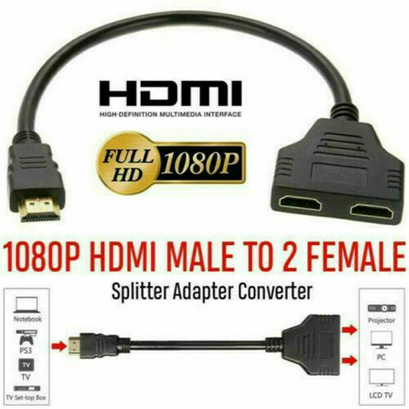 1In2 1080P HDMI Port Male To 2 Female Out Splitter Cable Adapter Converter Home-