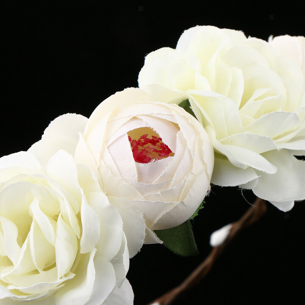 Silk Flower Wreath Headband Garland Wedding Festival Party Hair Costume - Beige,