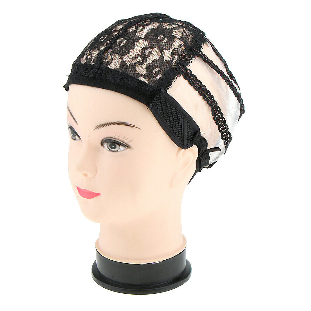 Black Lace Front Caps for Making Wigs Adjustable Straps Weaving Hair Net - 4#