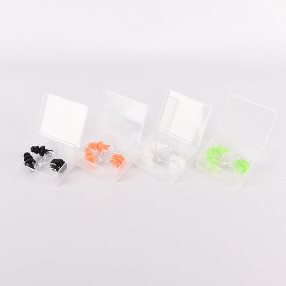 White Waterproof Soft Silicone Swimming Set Nose Clip + Ear Plug Kits Box.l8