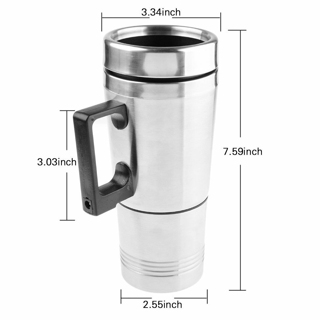 12V Stainless Steel Travel Heated Thermos Coffee Mug Cup With Car Charger 300ml