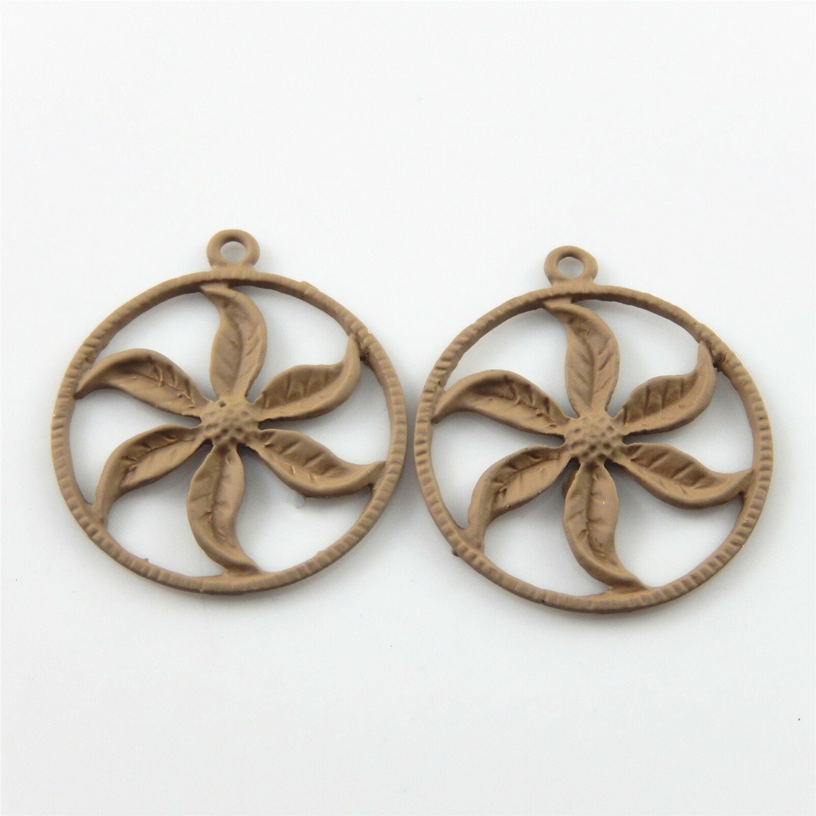 10 pcs Frosted Round Flower Wheel Pendant Charm Alloy Jewelry Drop Dangle 28*2mm