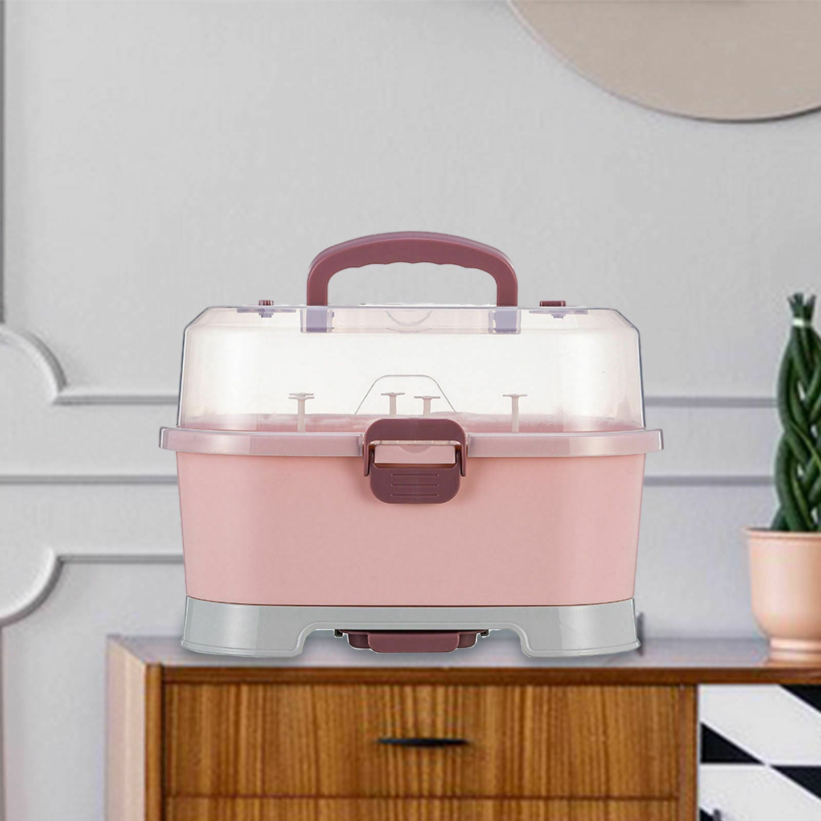Baby Bottle Drying Rack Organizer Box Cutlery Container Home Kitchen Travle Pink