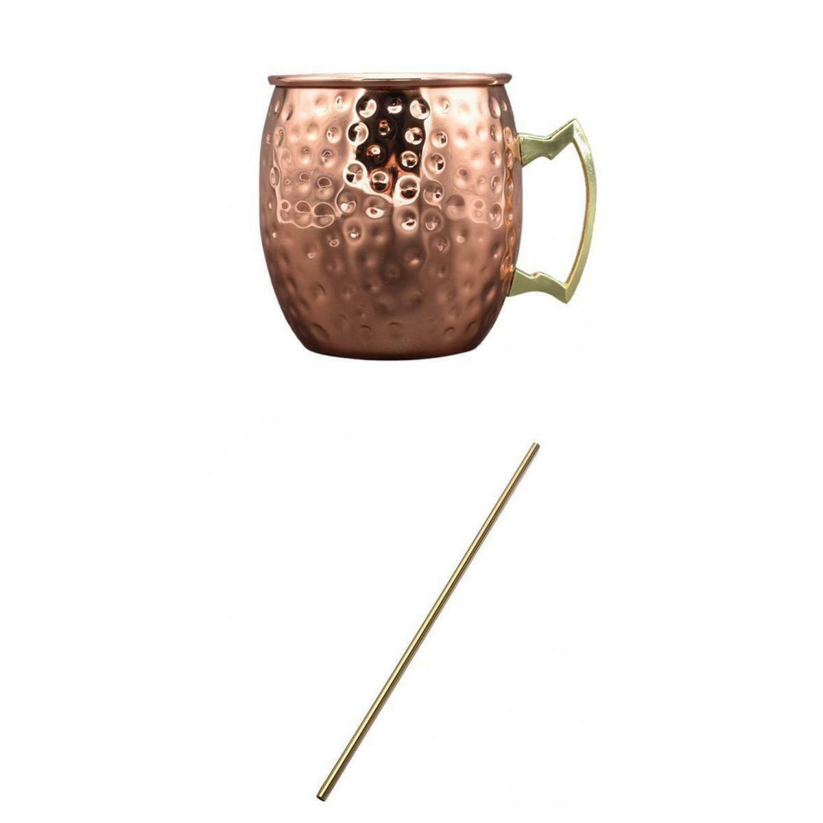 Mug with Handle Moscow Mule Reusable Stainless Steel Straw Beer Bar Drinks