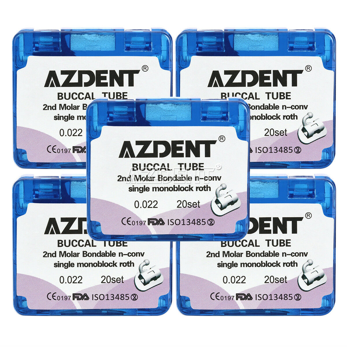 5X AZDENT Dental Orthodontic 2nd Molar Buccal Tubes Roth 022 Bondable Non-Conv