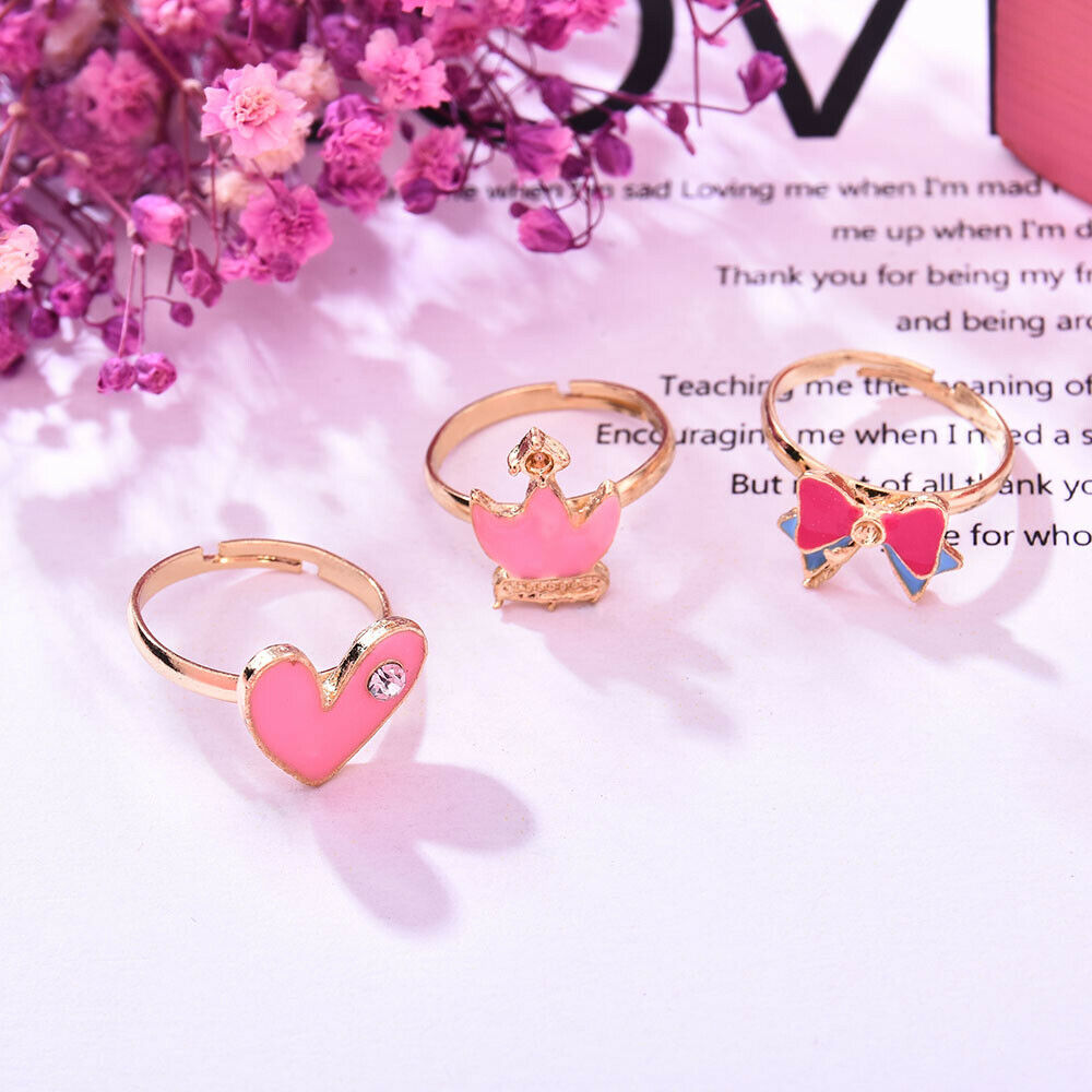 20Pcs Girls Kids Cartoon Adjustable Ring Crystal Rings Jewelry Cute Xmas Gift US