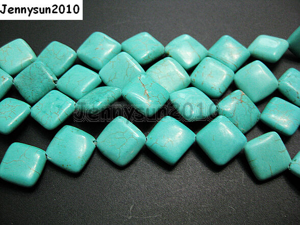 Blue Howlite Turquoise 12mm Diagonal Flat Square Loose Spacer Beads 16 Strand