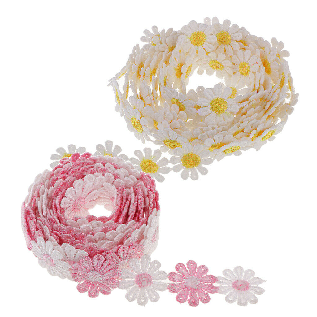 2pcs Embroidered Flower Lace Edge Trims Decorating Ribbon Costume Home Decor