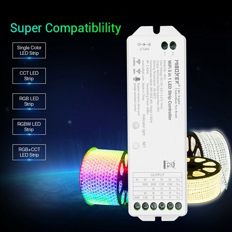 Miboxer WL5 LED Strip Light 5 in 1 Controller for CCT, RGB, RGBW 5050 3528 283R1