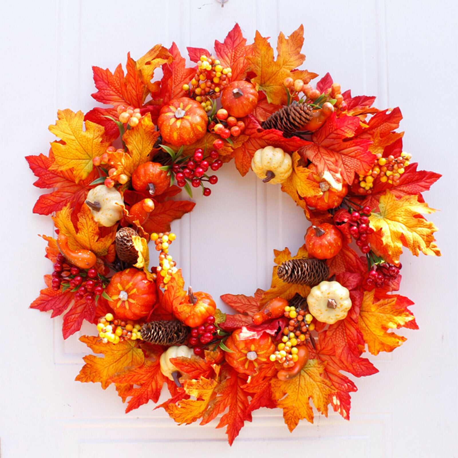 Autumn Fall Harvest Round Garland Wreath 24" Door Decor Ornaments Halloween