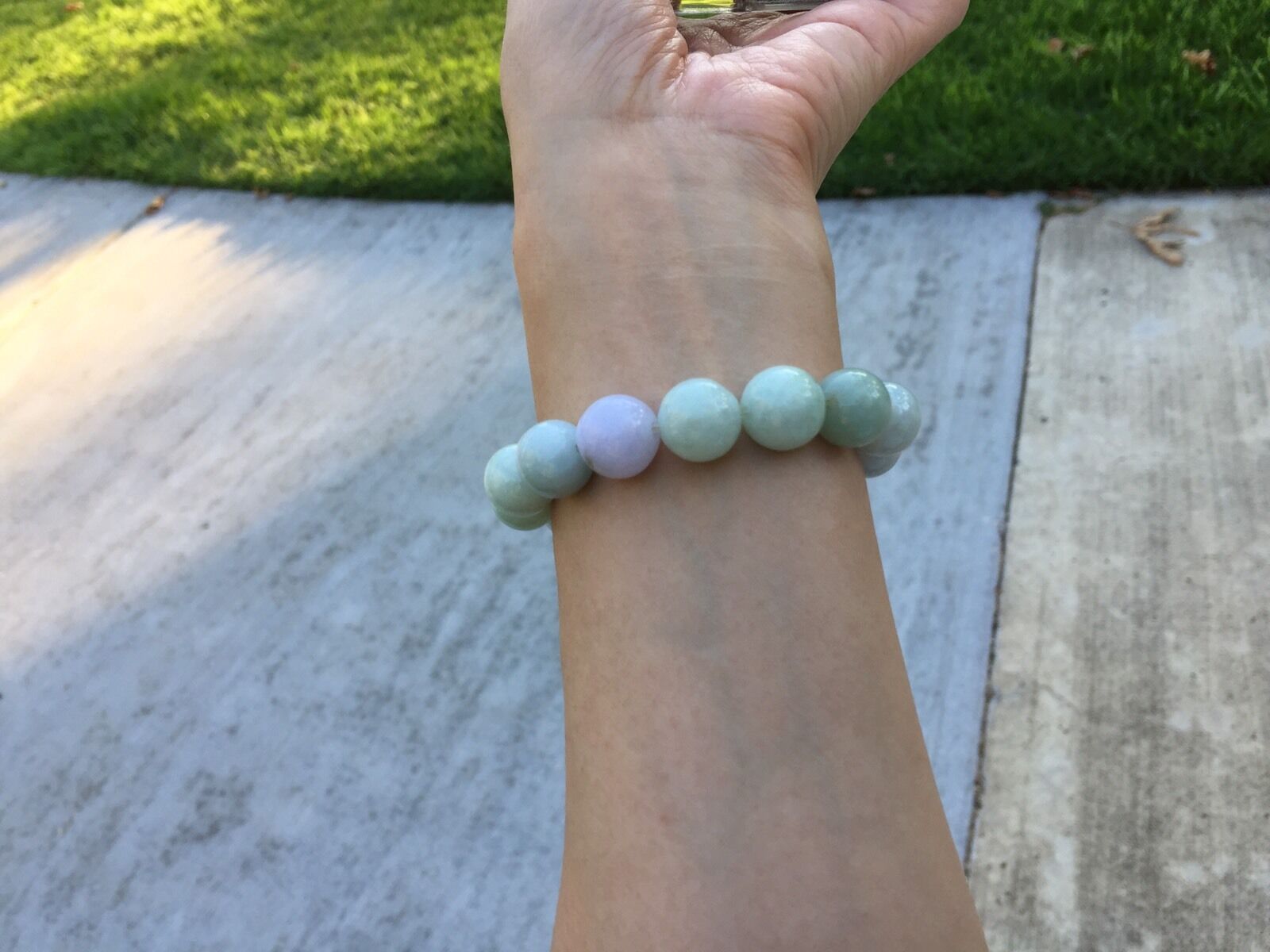 13MM Certified Grade A+ Natural-Green Lavender Jadeite Jade Beads Bracelet icy