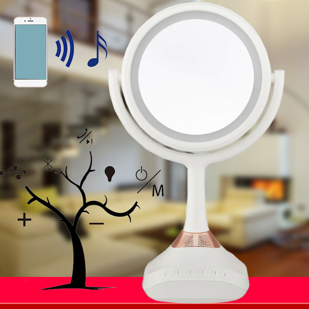 Bluetooth Music LED Dual Sided Vanity Tabletop Makeup Mirror & 5x Magnifying