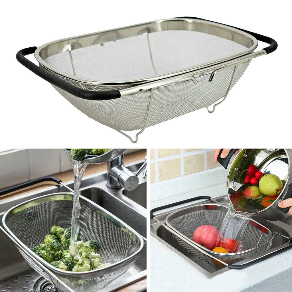 Stainless Steel Adjustable Colander Strainer 13.4x 9.4" Easy Wash Oval