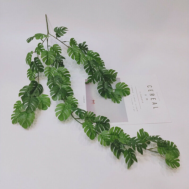 80cm Silk Tropical Palm Leaves Vine Artificial Jungle Turtle Rattan Home .l8