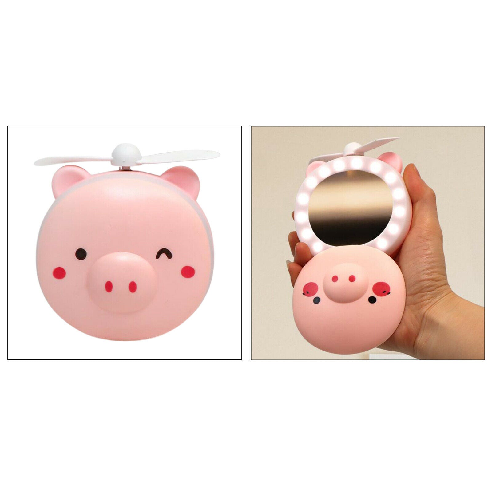 3in1 Pig Makeup Mirror Fan LED  Light Portable USB in