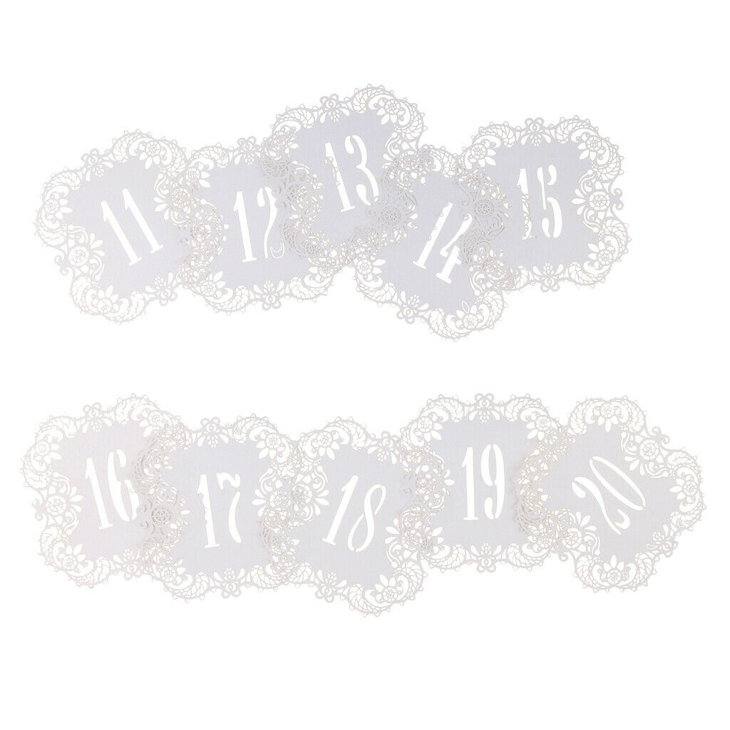 11-20 Tables Numbers Die Cut Lace Paper Table Number Cards Wedding Party Decor