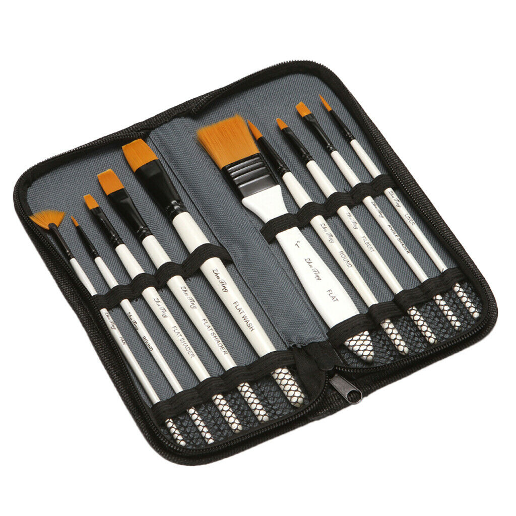 10x Art Brushes Artist Paint Brush for Oil Watercolor Gouache Make Up Paint