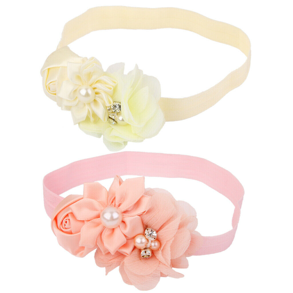 2 Pieces Baby Girls Flower Headband Elastic Headwear Hair Photography