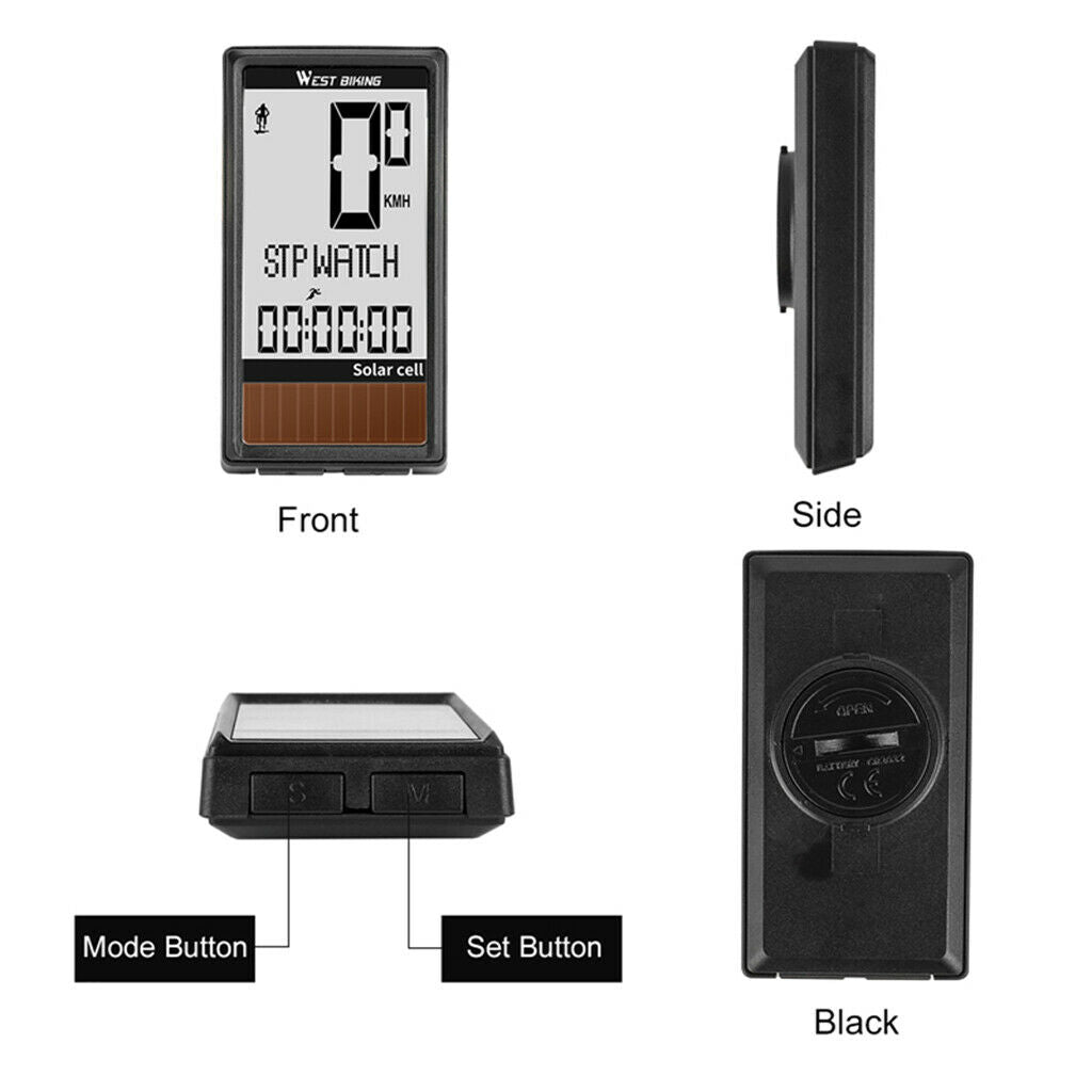 Bicycle Computer Solar Energy Large Screen Odometer Backlight Speedometer