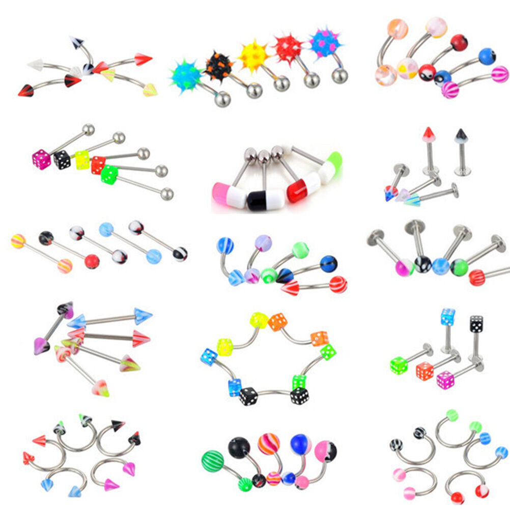 72x Stainless Acrylic Ball Barbell Bar Eyebrows Nose Tounge Rings Body Piercings