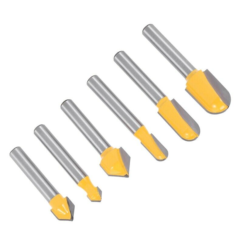 6PC 1/4 Shank Router Bits Set Core Box Bit Round Nose Bit 90 Degree V-Groove BP2
