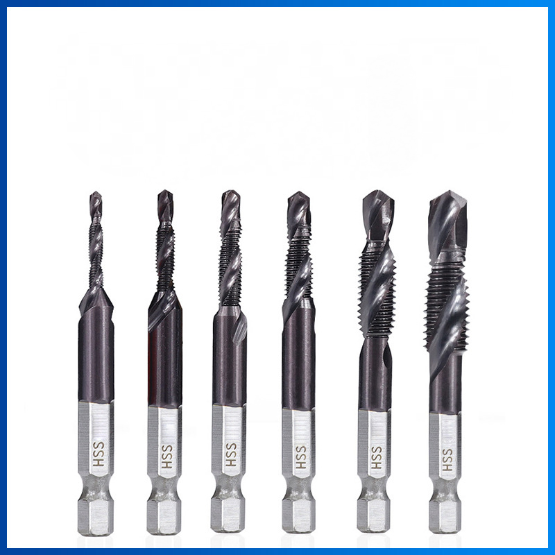New 1/4 Hexagon Shank Metric Drill-Tapping Integrated Composite Tap Set of 6