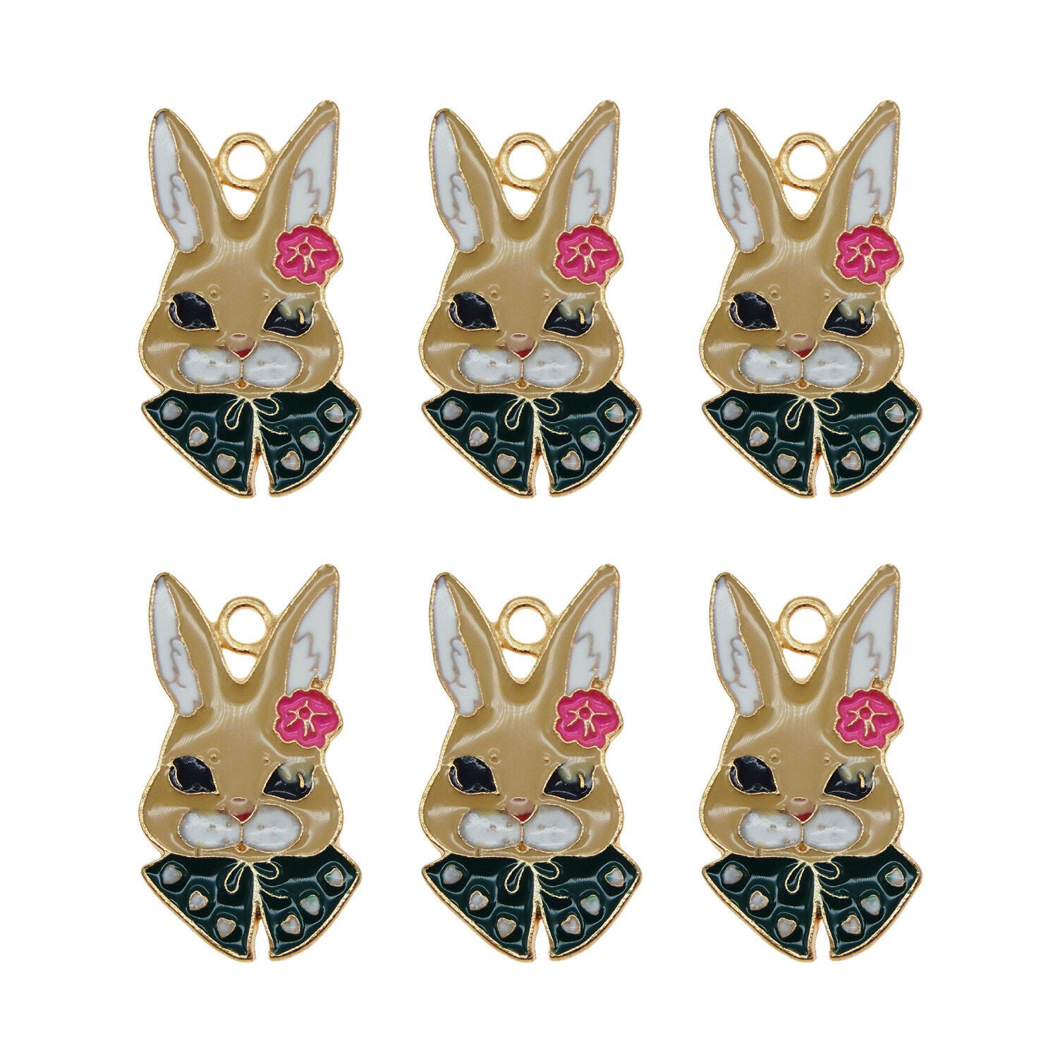 6 pcs Metal Alloy Rabbit Charm Enamel Bunny Pendant Dangle Jewelry DIY 33*17mm