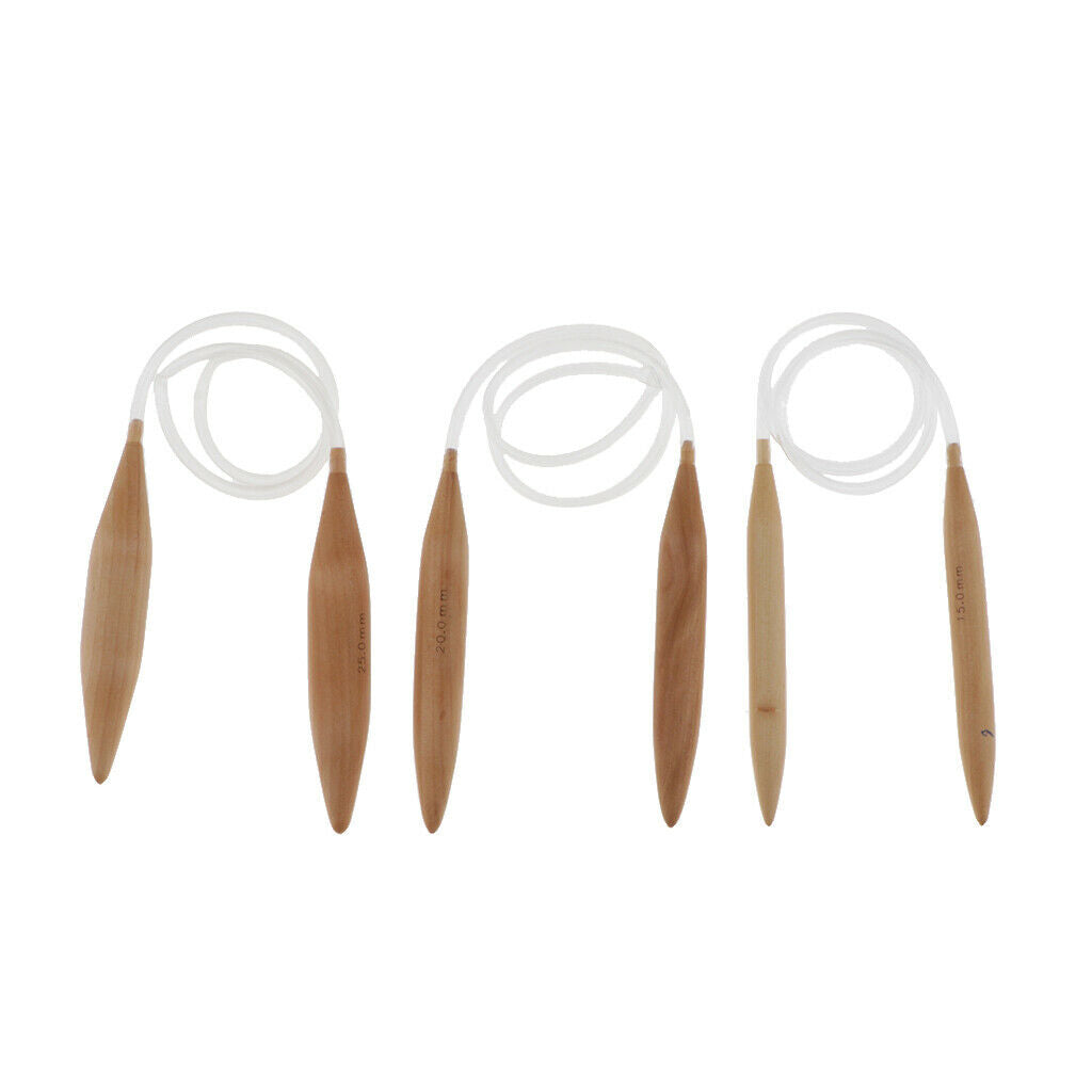 3pcs Professional 80cm Wooden Circular Crochet Knitting Needles in 3 Different
