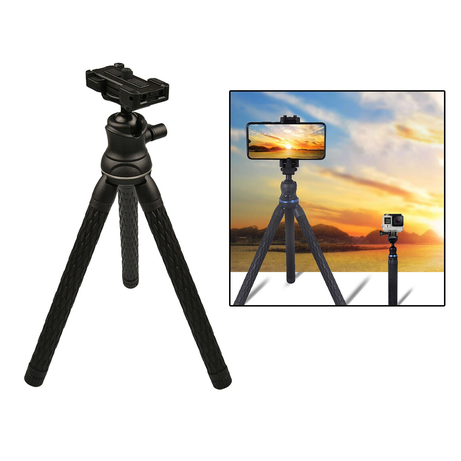 Portable Phone Tripod Stand w/ Ball Head for DSLR Camera Functional Black