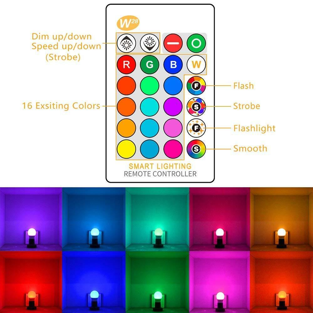 E27 LED Light Bulbs RGB Color Changing 5W A19 Cool White Bulb with Remote 2 Pack