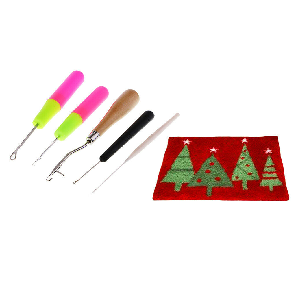 1 Set Xmas Tree Latch Hook Kit w/ 5pcs Latch Hook Mat Handicraft 20x14in