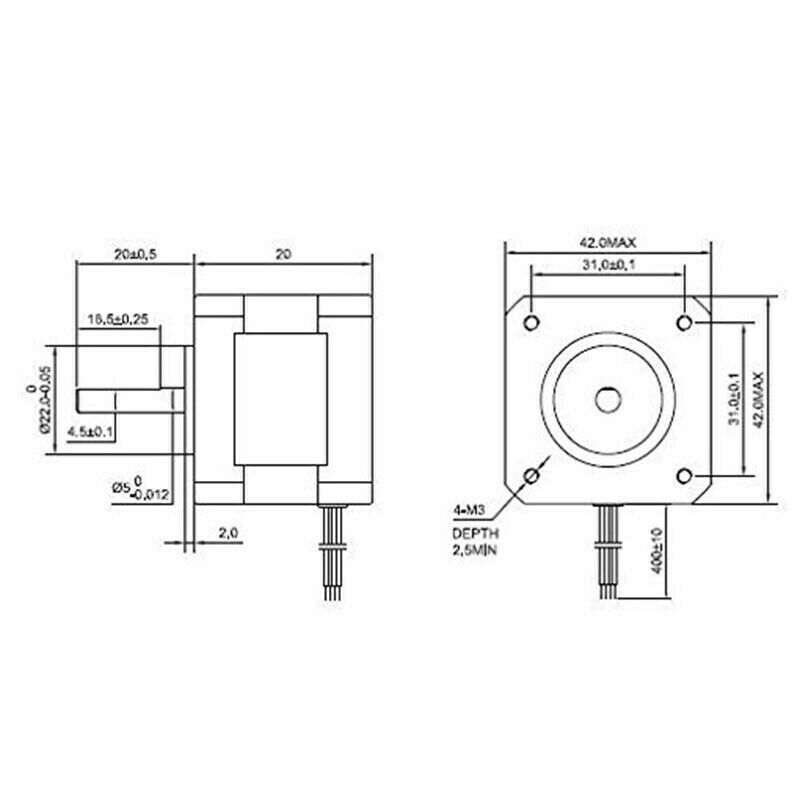 2Pcs 17Hs08-1004S 4-Lead Nema 17 Stepper Motor 20mm 1A 13Ncm(18.4Oz.In) 42 MotF2
