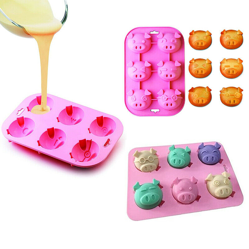 6 Holes Littles Pig Shape Cake Mould Pink Silicone Candy Mold DIY Baking TooBDA