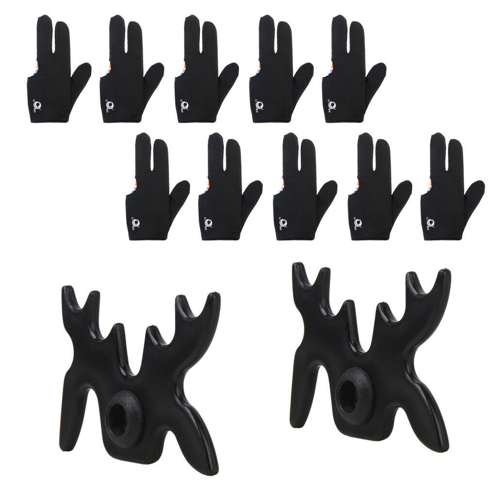 10 Pieces Billiards Pool Snooker Cue Shooters Gloves Left Hand for Men Women + 2