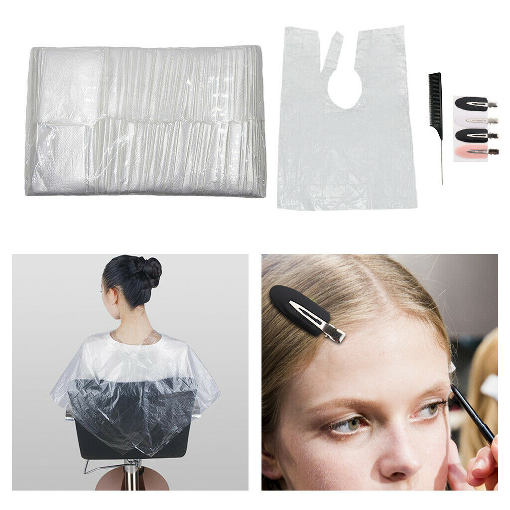 100pcs Hair Cutting Cape Stylist Cloak Apron Bib Cover Clips Clamps Comb