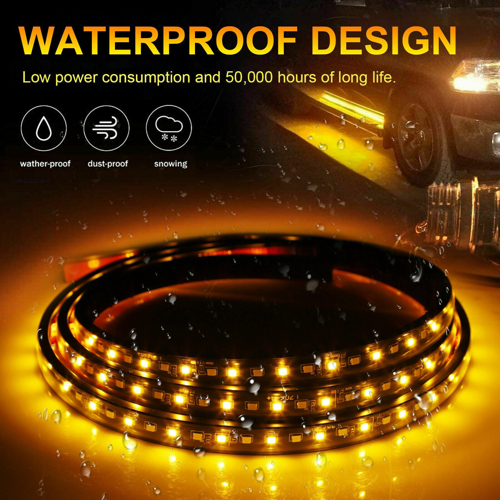 2X 70" Running Board LED Light Side Step Strip Bar White Amber Turn Signal Truck