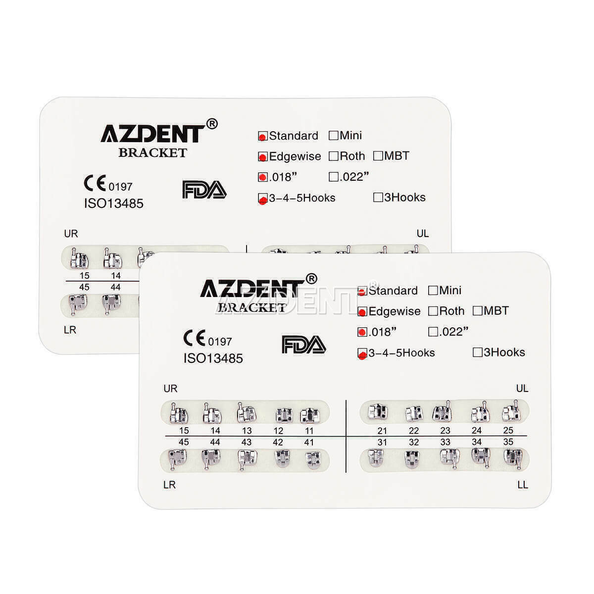 10 Packs Dental Orthodontics Brackets Standard Edgewise Slot .018" w/3-4-5 Hooks