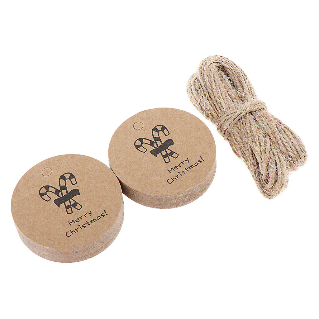 50pcs Merry Christmas Crutch Round Kraft Paper Gift Tag Labels Favors