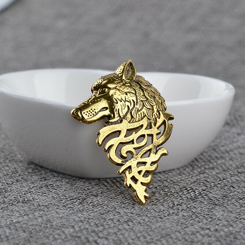 2Pcs Wolf Head Collar Pins Gothic Charm Alloy Brooch Pin Men's Jewelry Gift