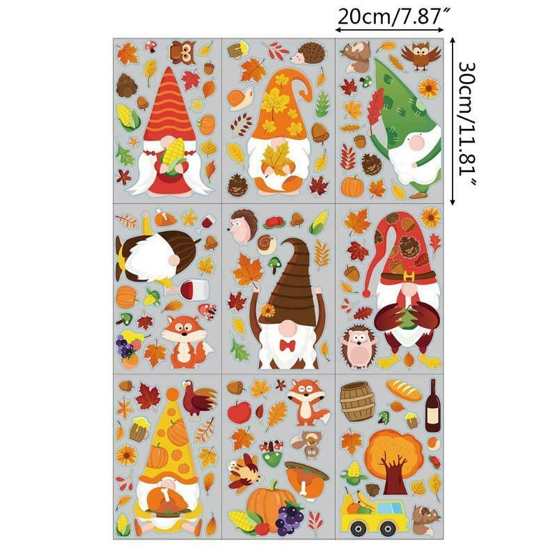 9 Pcs Thanksgiving Gnome Window Cling Stickers Maple Leaf Corn Harvest Festival