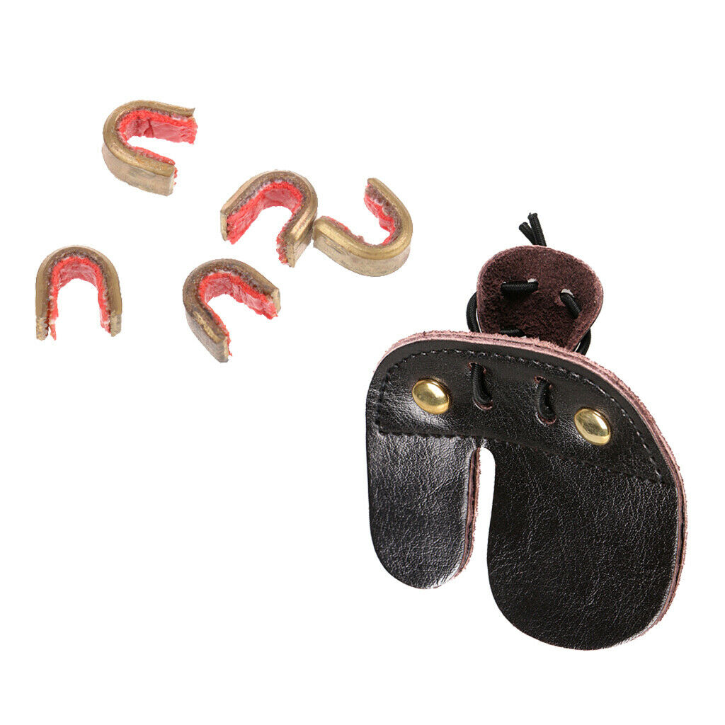 Leather Archery Finger Guard Protection Pad Glove + 5x Nocking Point Copper