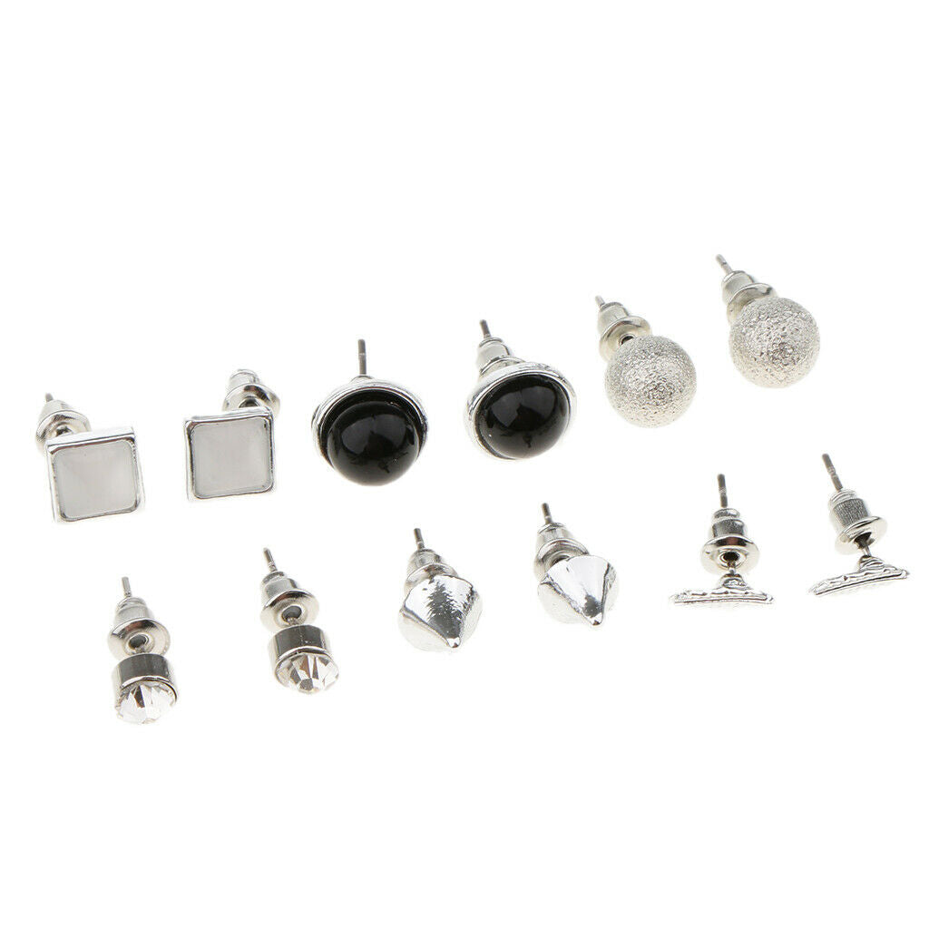6 Pairs Assorted Shape Geometric Stud Earrings Bulk for Women Girl Jewelry
