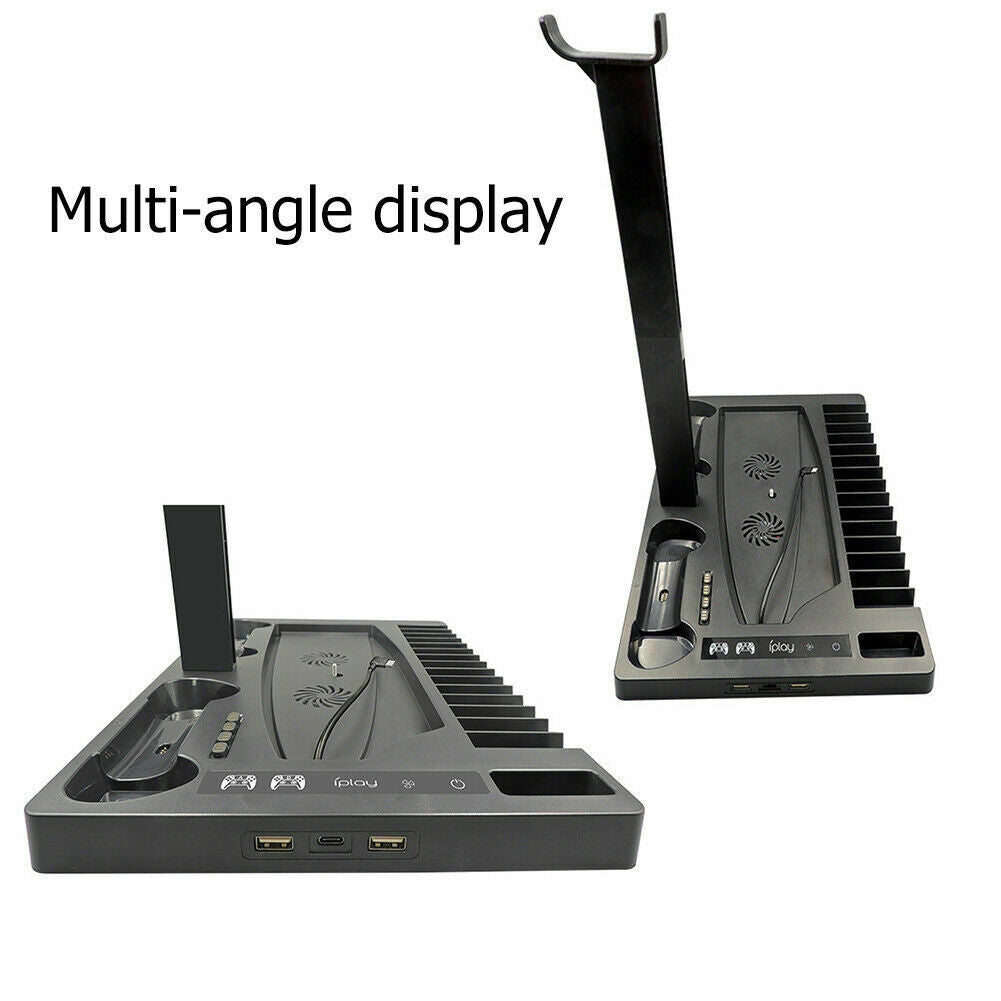 For PS5 Vertical Stand Base Holder Storage Charging Station with Cooling Fan