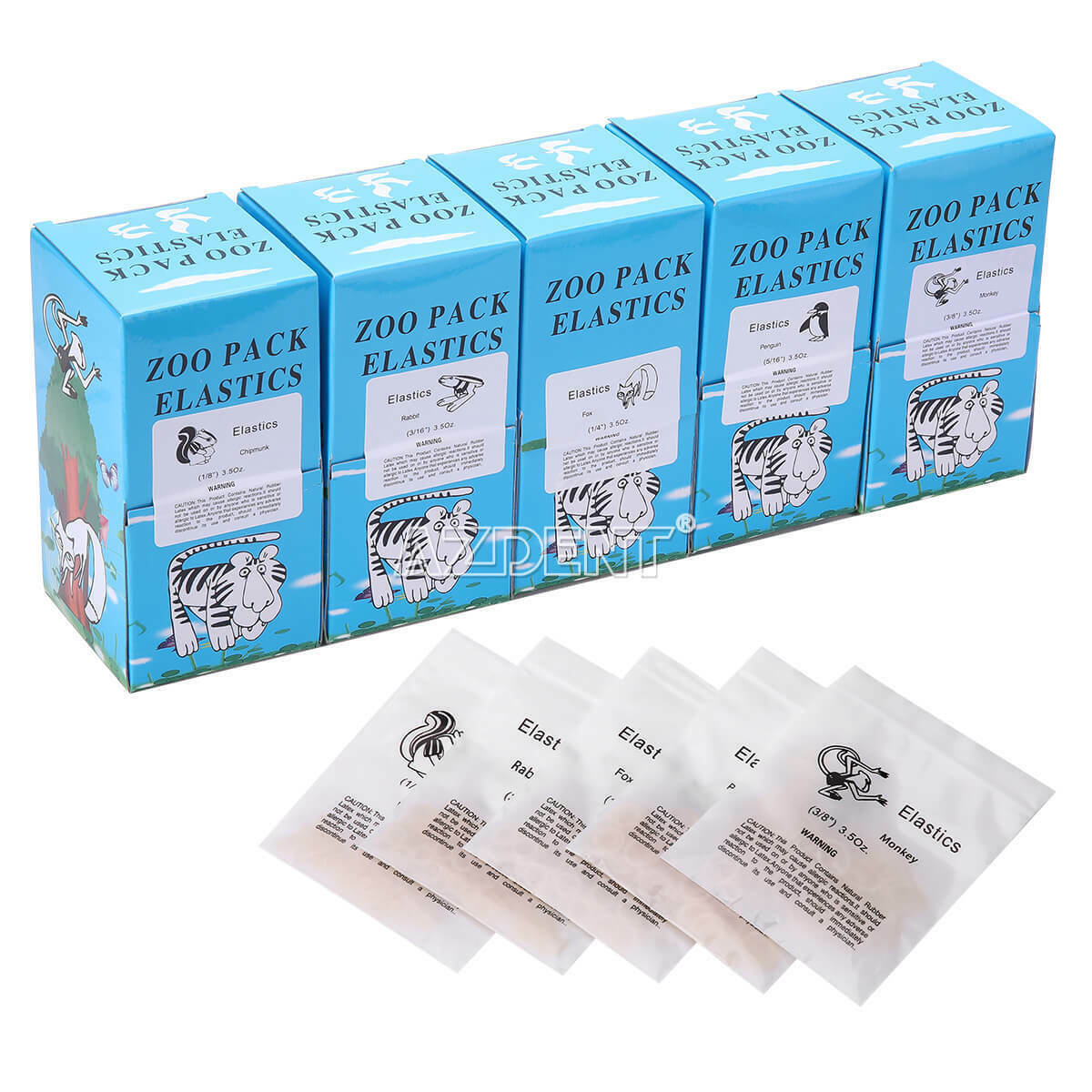 5 Packs Dental Ortho Zoo Pack Elastics Latex Rubber Bands 3.5 OZ 5/16 Penguin